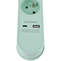 Listwa zasilająca Hykker, z USB, 1,5 m, 5 gniazd, zielona