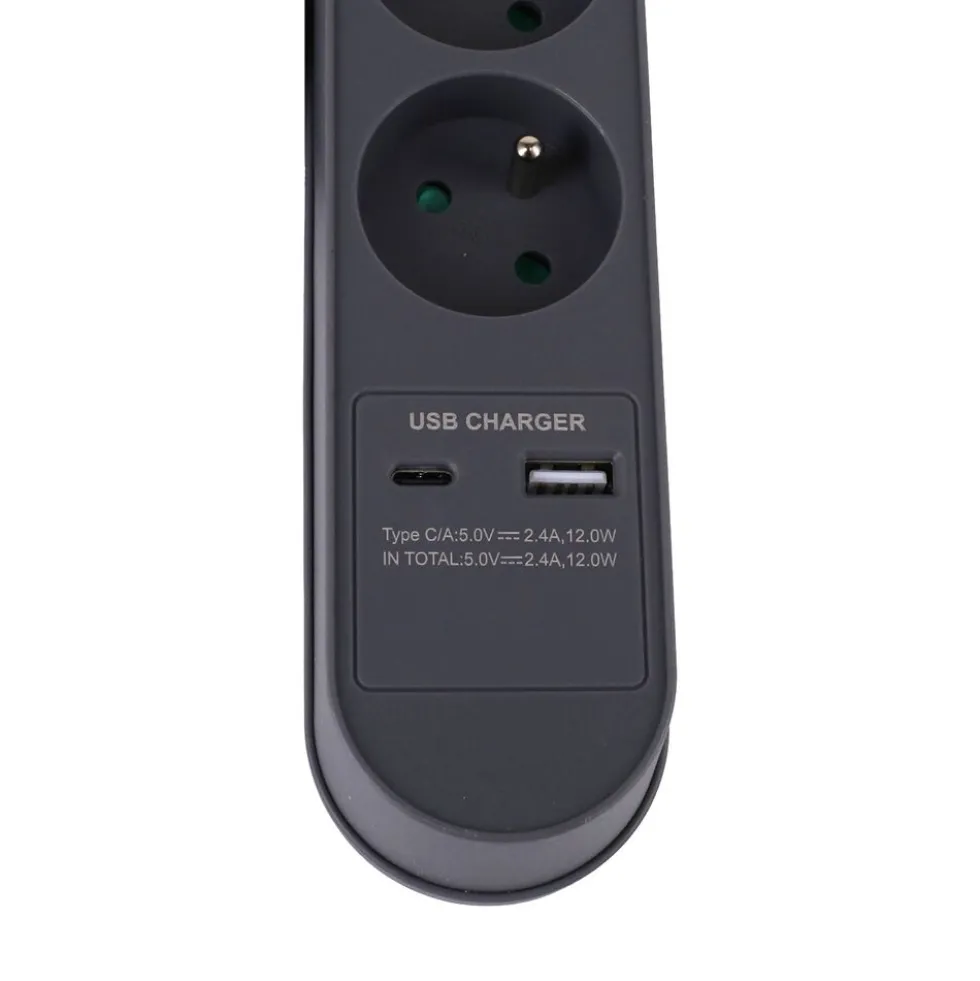 Listwa zasilająca Hykker, z USB, 1,5 m, 5 gniazd, szara