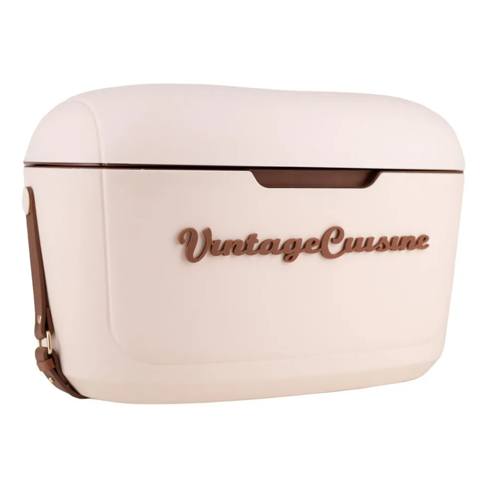 Lodówka turystyczna Vintage Cuisine, 18,8 l, z paskiem do przenoszenia, beżowa