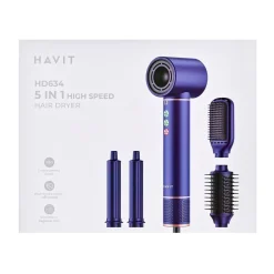 Lokówko-suszarka Multistyler Havit HD634, 1300 W, 4 końcówki, niebieska