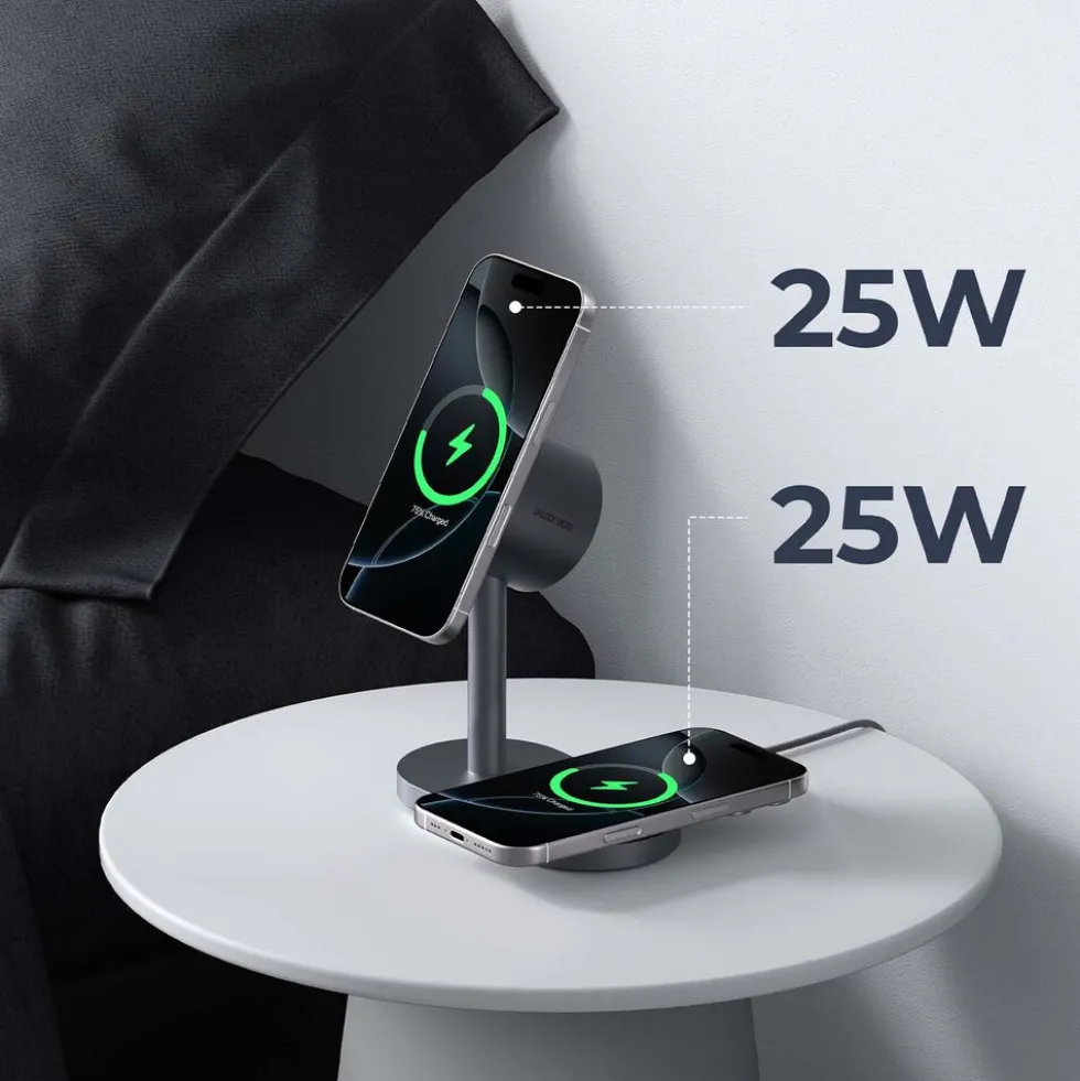 Magnetyczna ładowarka bezprzewodowa 2 w 1 Aukey LC-MC213, QI2.2, 25 W