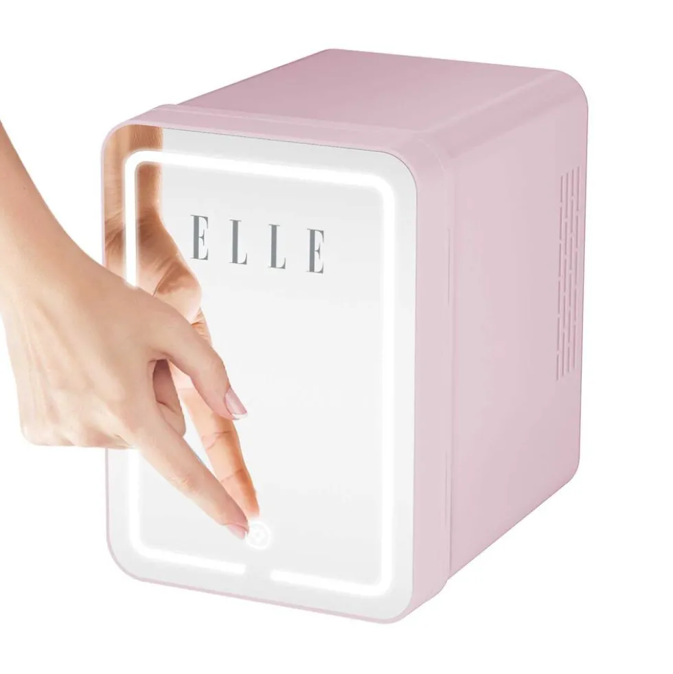 Minilodówka na kosmetyki Elle Home, z lusterkiem LED, 4 l, różowa