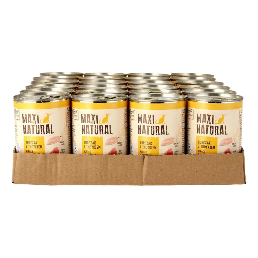 Mokra karma dla kotów Maxi Natural, kurczak z indykiem, 24 x 400 g