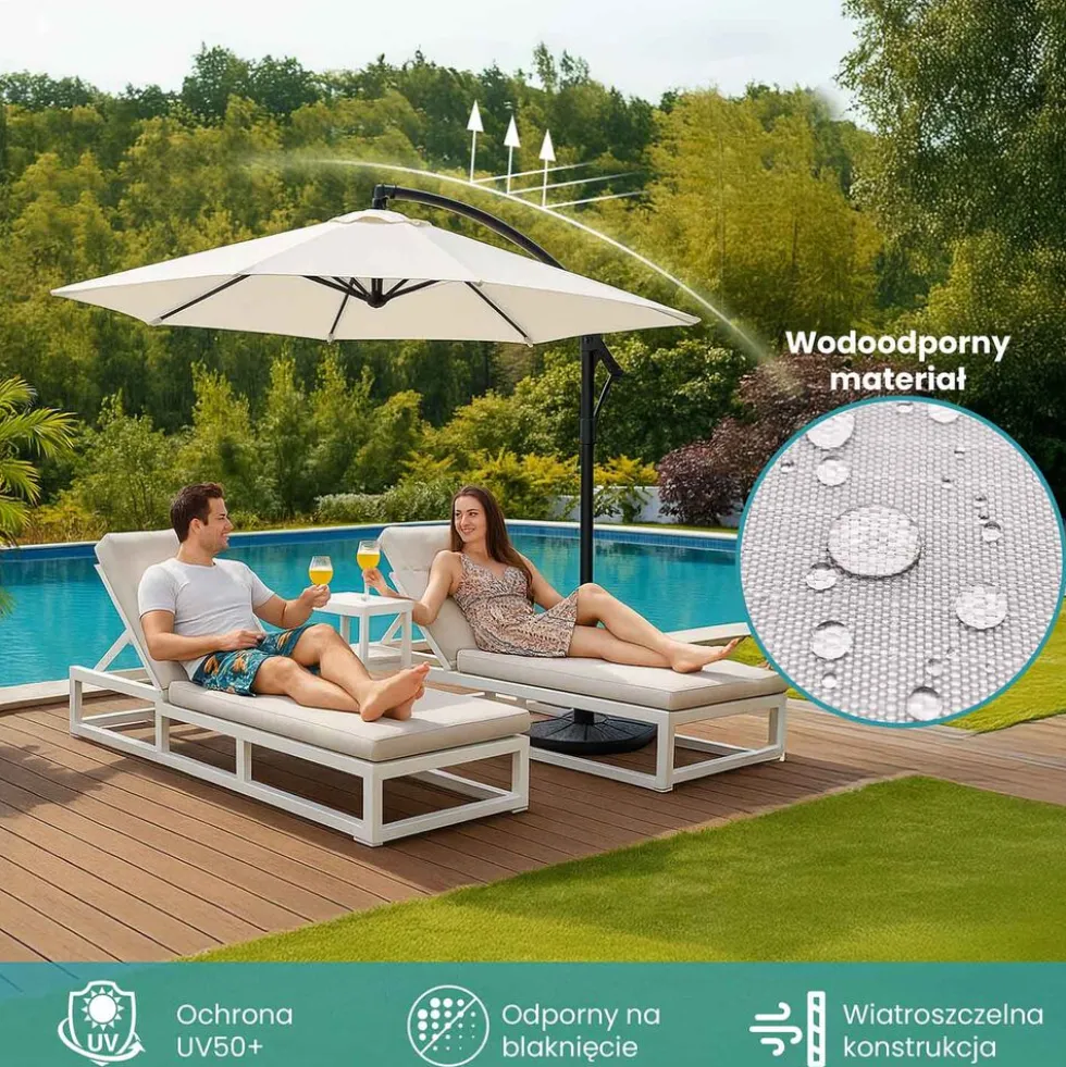 Parasol ogrodowy Black Forest, 300 cm, na wysięgniku, bez boczków, beżowy