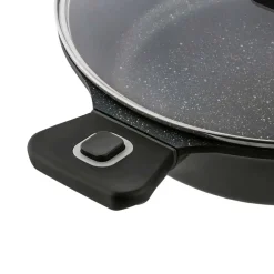 Patelnia głęboka 28 cm Starke Pro Svart Marble, z odpinanymi uchwytami i pokrywką, czarna