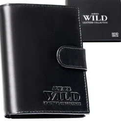 Pionowy portfel skórzany Always Wild z zapinką, 13 x 9,5 x 2 cm