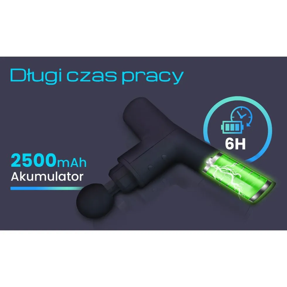 Pistolet do masażu Gymtastic Gymgun Fit 2.0, 4 głowice, 6 poziomów intensywności
