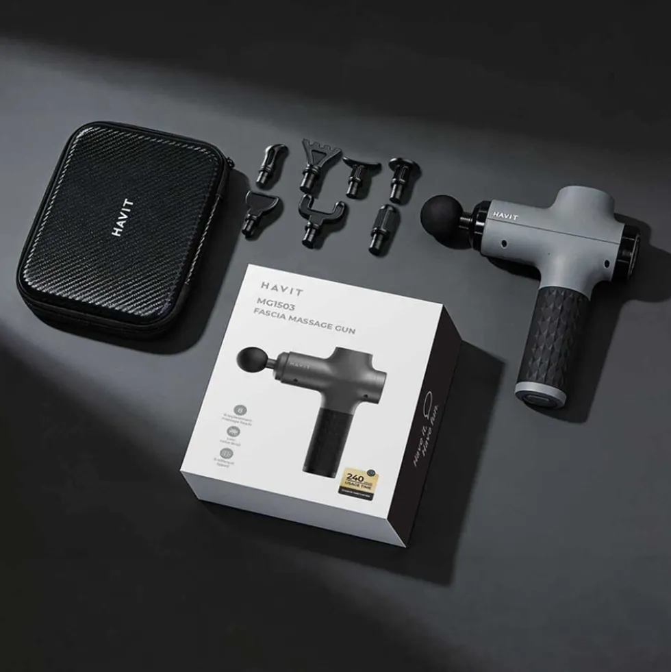 Pistolet do masażu Havit MG1503, 8 końcówek, czarny