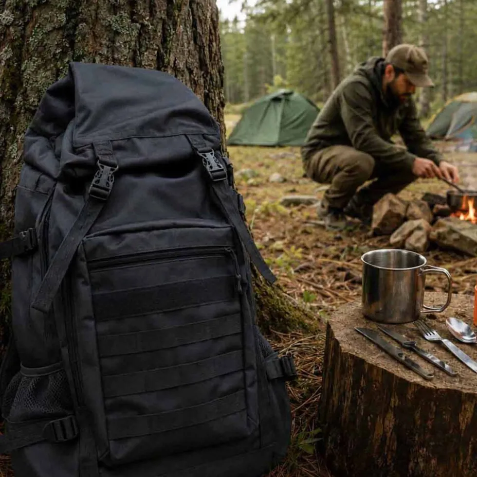 Plecak survivalowy Wild Trek, 60 l, z wyposażeniem, czarny