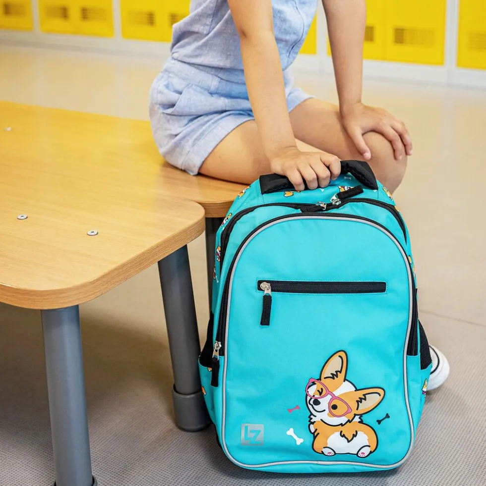 Plecak szkolny, wzór Corgi Dog, dwukomorowy, 1-3 klasa