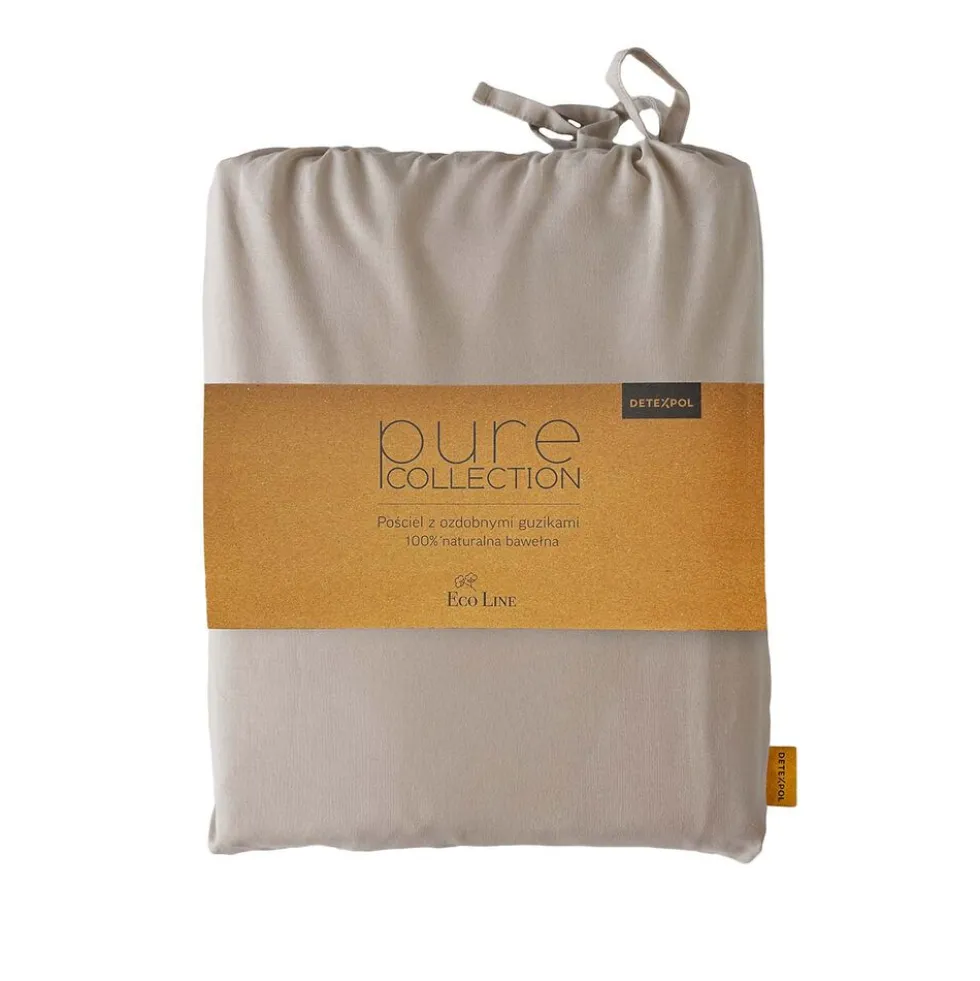 Pościel bawełniana 160 x 200 cm Pure Eco Line, z ozdobnym guzikiem, taupe
