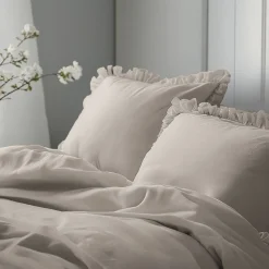 Pościel bawełniana z falbaną 160 x 200 cm Pure Collection, taupe