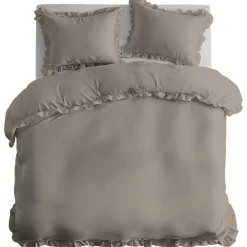 Pościel bawełniana z falbaną 160 x 200 cm Pure Collection, taupe