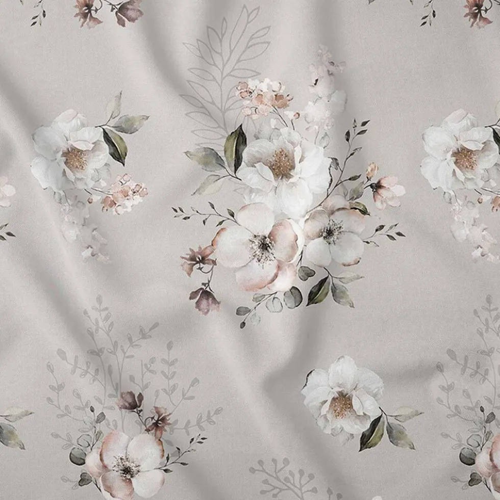 Pościel satynowa 140 x 200 cm Home Satin, szara w wiosenne kwiaty