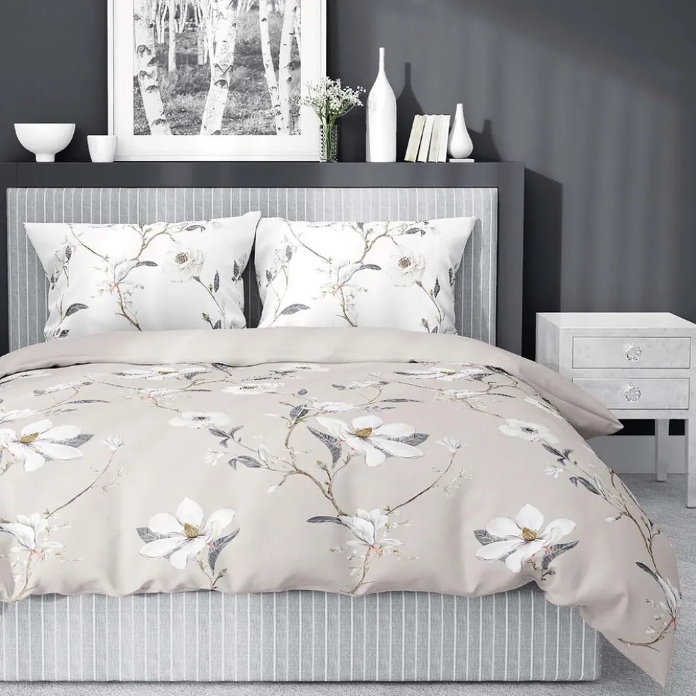 Pościel satynowa 160 x 200 cm Home Satin, kwiaty, beżowa
