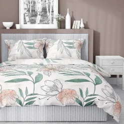 Pościel satynowa 220 x 200 cm Home Satin, różowo-zielone kwiaty