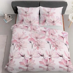 Pościel satynowa 220 x 200 cm Home Satin, kwiaty, różowa