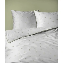 Pościel z perkalu 160 x 200 cm Lame Percale, kwiatki, biała