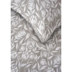 Pościel z perkalu 160 x 200 cm Lame Percale, białe kwiaty, beżowa