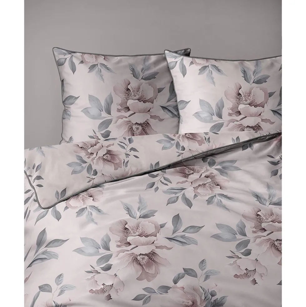 Pościel z perkalu 160 x 200 cm Lame Percale, kwiaty, różowa