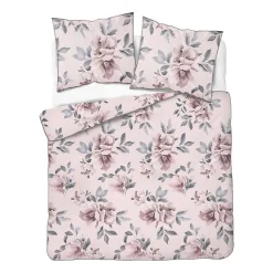Pościel z perkalu 160 x 200 cm Lame Percale, kwiaty, różowa