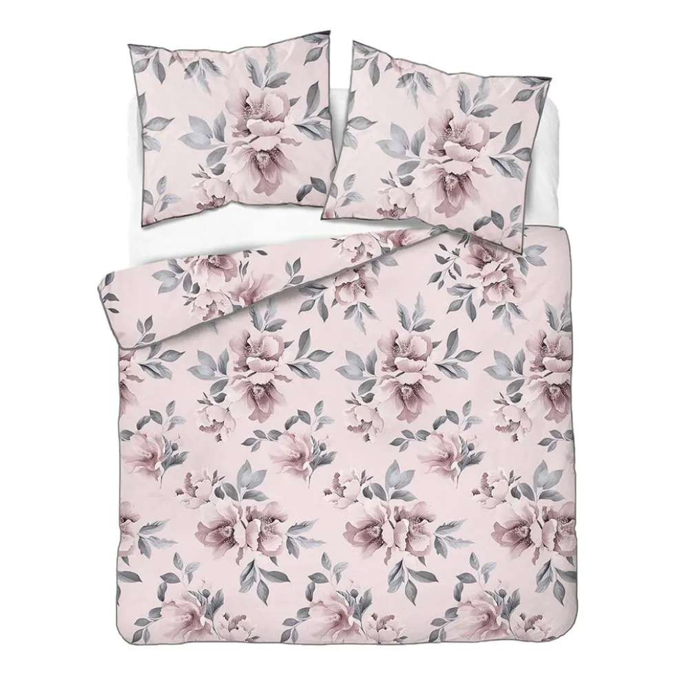 Pościel z perkalu 160 x 200 cm Lame Percale, kwiaty, różowa