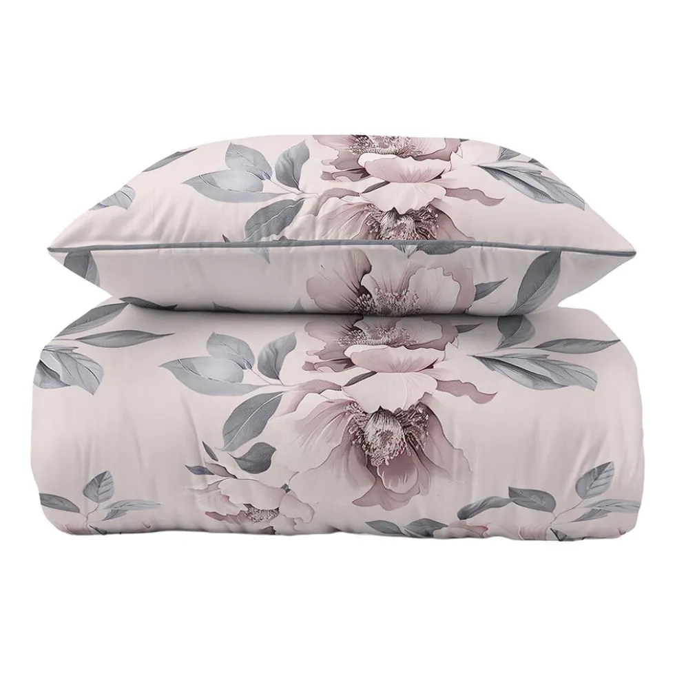 Pościel z perkalu 160 x 200 cm Lame Percale, kwiaty, różowa