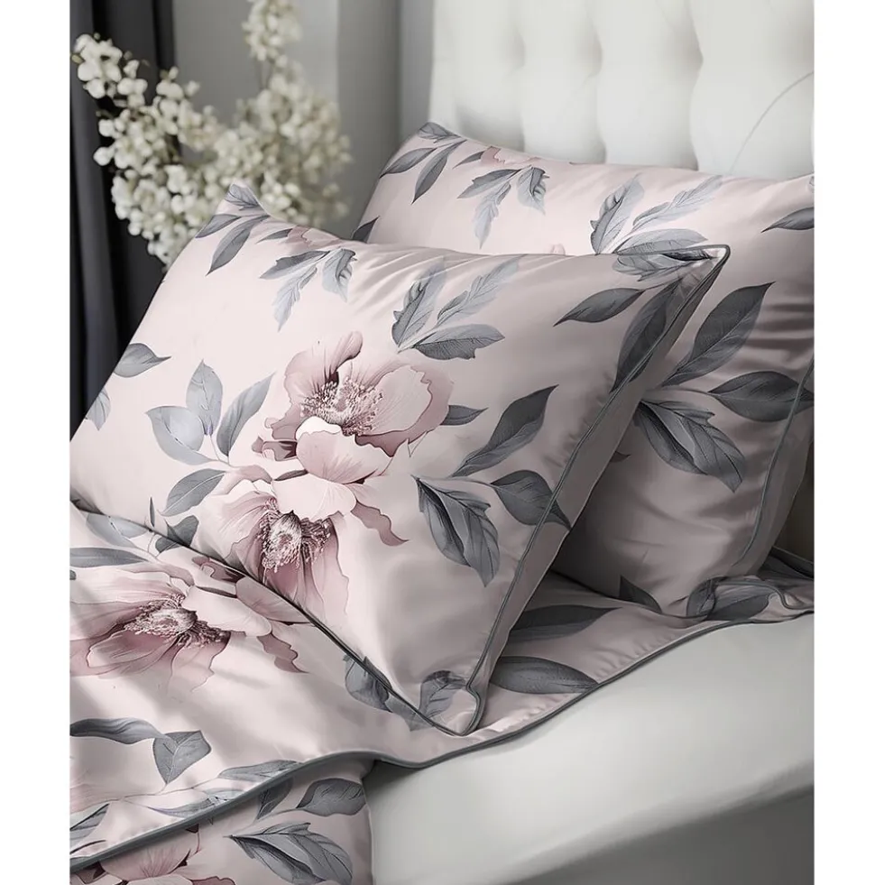 Pościel z perkalu 160 x 200 cm Lame Percale, kwiaty, różowa