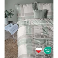 Pościel z perkalu 160 x 200 cm Lame Percale, geometria, zielona