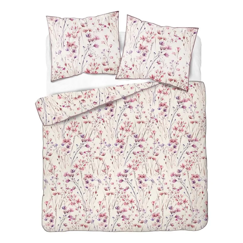 Pościel z perkalu 160 x 200 cm Lame Percale, różowo-fioletowe kwiatki