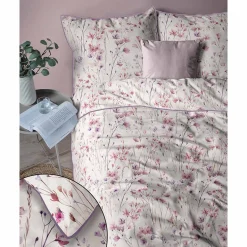 Pościel z perkalu 160 x 200 cm Lame Percale, różowo-fioletowe kwiatki