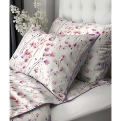 Pościel z perkalu 160 x 200 cm Lame Percale, różowo-fioletowe kwiatki
