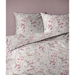 Pościel z perkalu 160 x 200 cm Lame Percale, różowo-fioletowe kwiatki