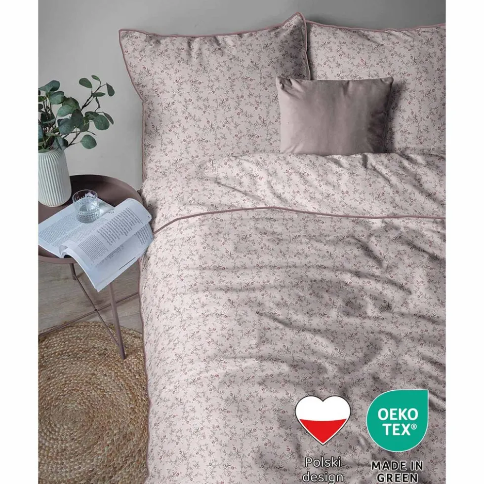 Pościel z perkalu 160 x 200 cm Lame Percale, kwiatki, pudrowy róż