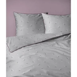 Pościel z perkalu 160 x 200 cm Lame Percale, kwiatki, szara