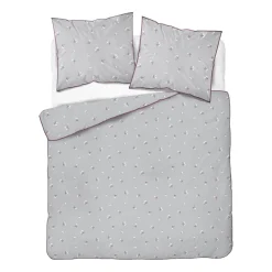 Pościel z perkalu 160 x 200 cm Lame Percale, kwiatki, szara