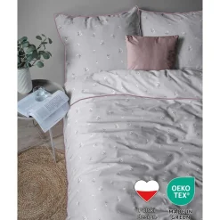 Pościel z perkalu 160 x 200 cm Lame Percale, kwiatki, szara