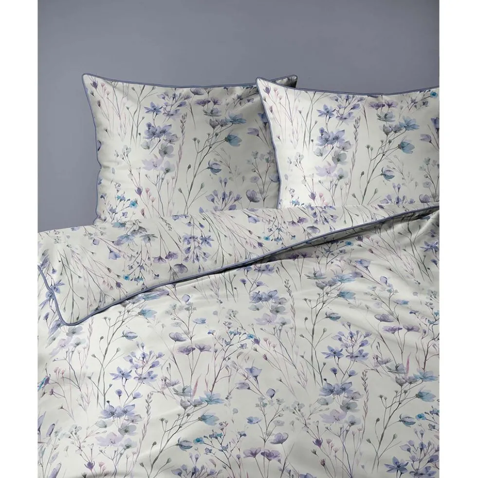 Pościel z perkalu 160 x 200 cm Lame Percale, niebieskie kwiatki