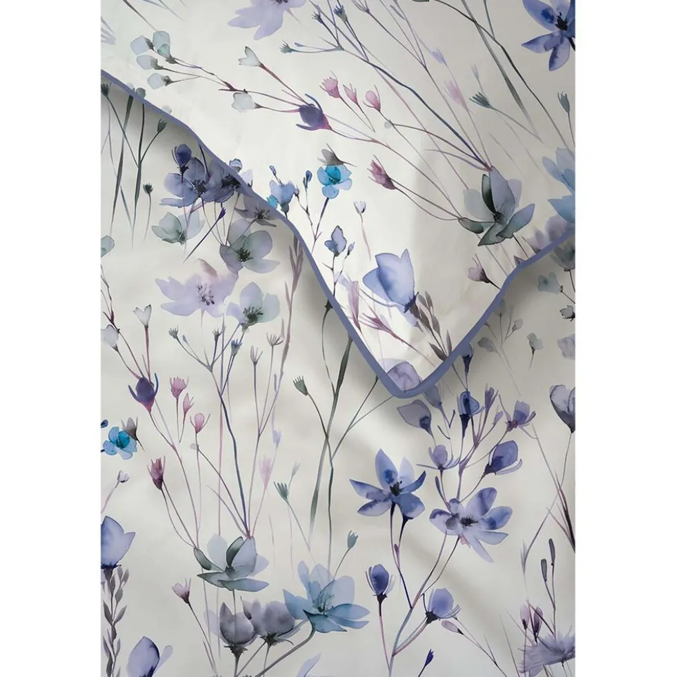 Pościel z perkalu 160 x 200 cm Lame Percale, niebieskie kwiatki