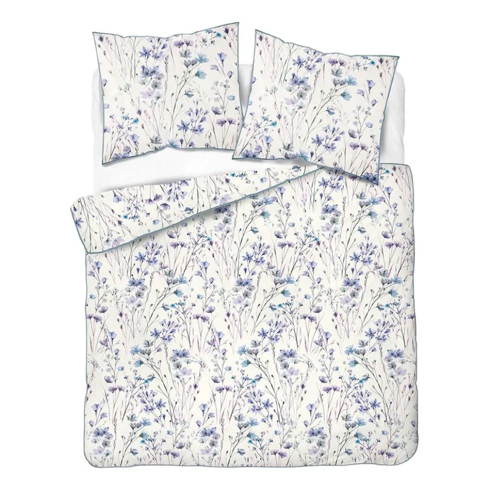 Pościel z perkalu 160 x 200 cm Lame Percale, niebieskie kwiatki