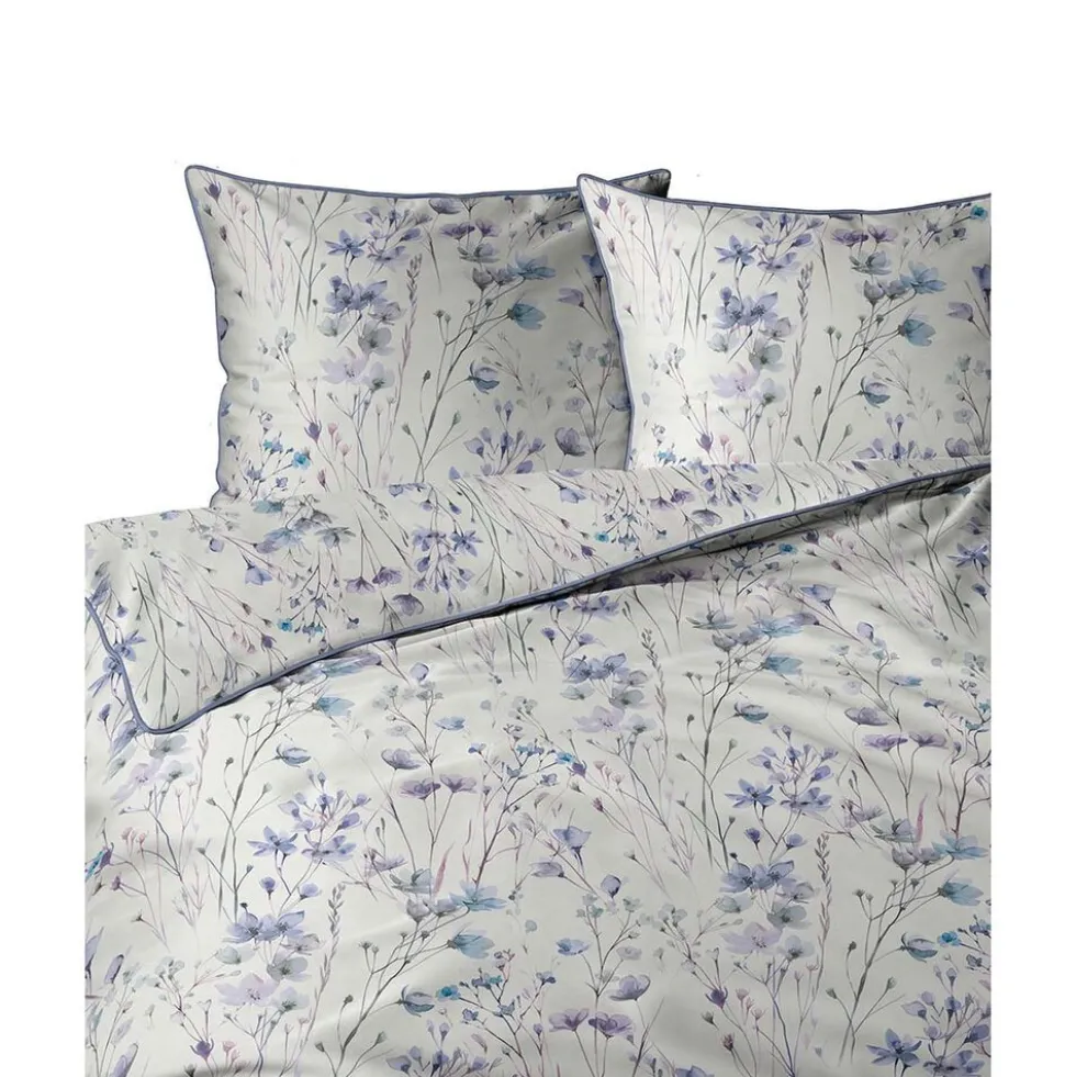 Pościel z perkalu 160 x 200 cm Lame Percale, niebieskie kwiatki
