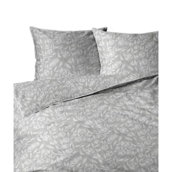 Pościel z perkalu 220 x 200 cm Lame Percale, białe kwiaty, szara