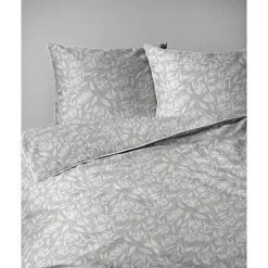 Pościel z perkalu 220 x 200 cm Lame Percale, białe kwiaty, szara