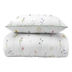 Pościel z perkalu 220 x 200 cm Lame Percale, kolorowe kwiatki, biała