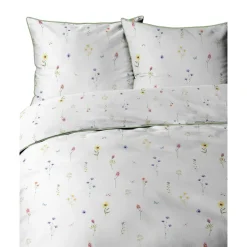 Pościel z perkalu 220 x 200 cm Lame Percale, kolorowe kwiatki, biała