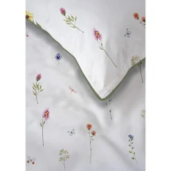 Pościel z perkalu 220 x 200 cm Lame Percale, kolorowe kwiatki, biała