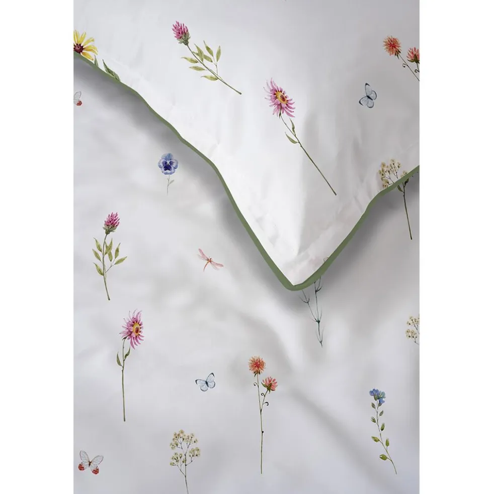 Pościel z perkalu 220 x 200 cm Lame Percale, kolorowe kwiatki, biała