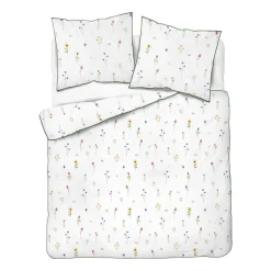 Pościel z perkalu 220 x 200 cm Lame Percale, kolorowe kwiatki, biała