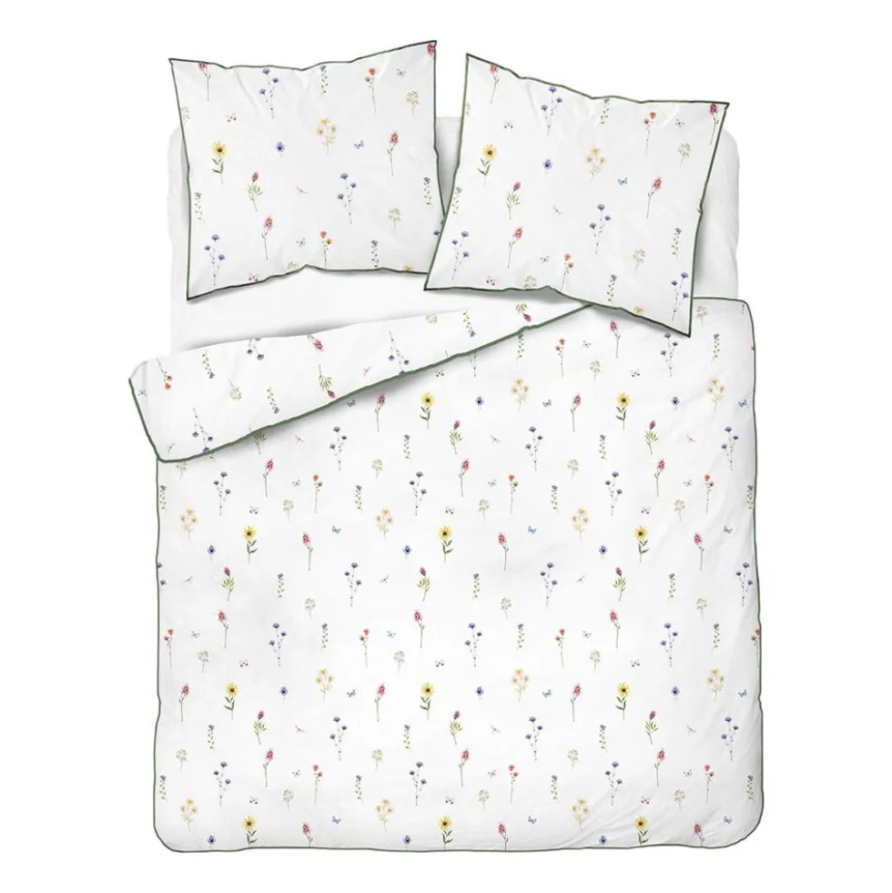 Pościel z perkalu 220 x 200 cm Lame Percale, kolorowe kwiatki, biała