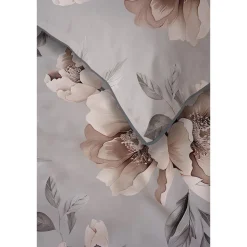 Pościel z perkalu 160 x 200 cm Lame Percale, kwiaty, szara